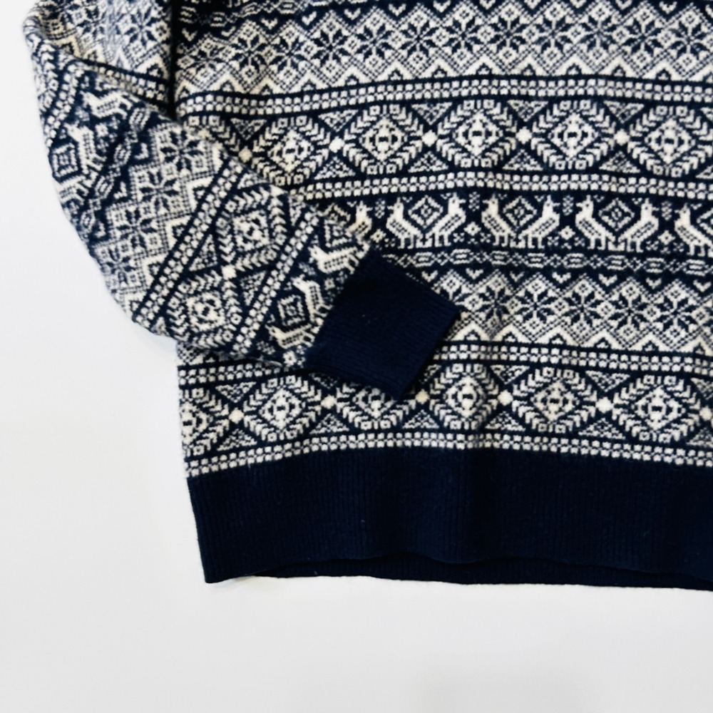 J.Crew Quarter Zip Sweater Size L Lambswool Fair Isle Nordic Navy Preppy Large - Picture 2 of 15